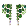 Stunning Statement Waterfall Design Crystal Rhinestone Hypoallergenic Post Earrings, 3.25" (Shades Green Crystals Gold Tone)
