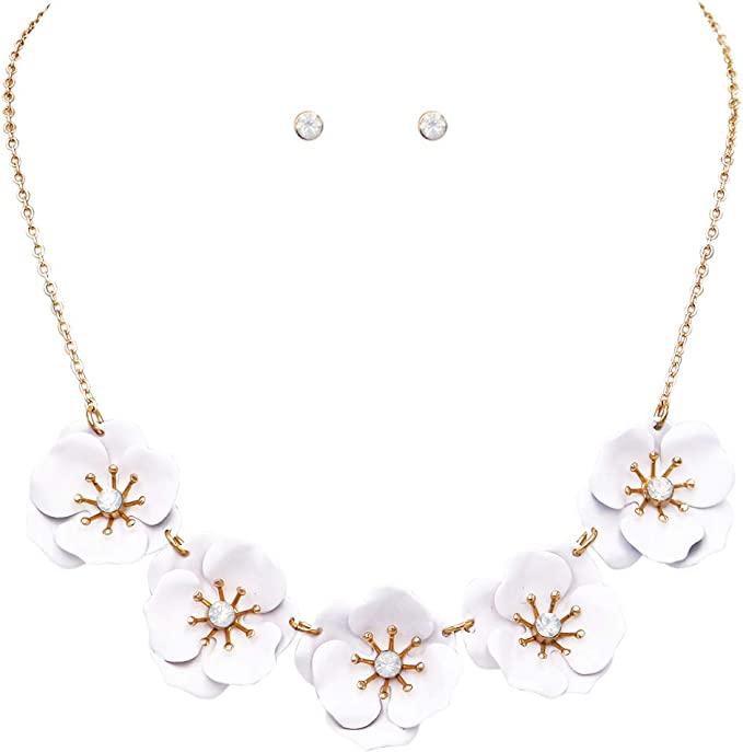 Stunning Powder Coated Metal Flower Collar Necklace And Crystal Stud E Rosemarie Collections