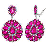 Dramatic Teardrop Crystals Long Shoulder Duster Clip On Style Earrings, 3.5" (Fuchsia Pink Crystal Silver Tone)