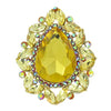 Stunning Statement Teardrop Glass Crystal Stretch Cocktail Ring (Sunshine Yellow Crystal Gold Tone)
