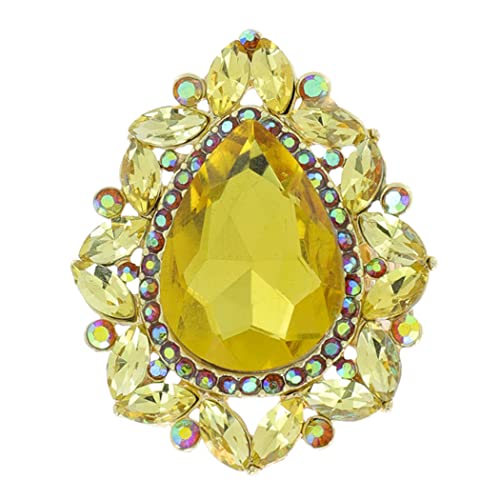 Stunning Statement Teardrop Glass Crystal Stretch Cocktail Ring (Sunshine Yellow Crystal Gold Tone)