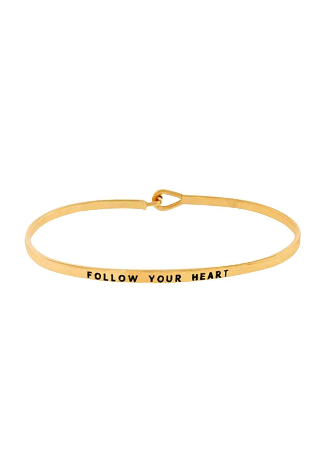 Thin Hook Bangle Bracelet Gold Color "Follow Your Heart"