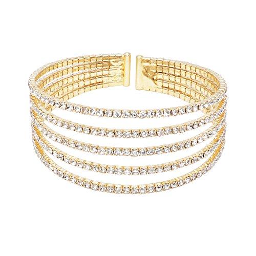 5 Strand Rhinestone Statement Bracelet (Gold)