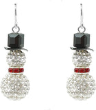 Glittering Decorative Pave Crystal Ball Wintertime Snowman Christmas Holiday Dangle Earrings, 1.75