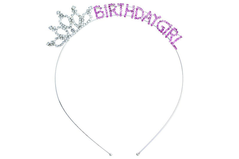 Birthday Girl Tiara Head Band Silver and Pink Rhinestone