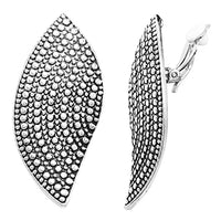 Chic Burnished Metal Textured Caviar Clip On Style Earrings, 2.25" (Silver Tone)