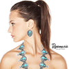 Rosemarie & Jubalee Women's Cowgirl Chic Western Feather Squash Blossom Turquoise Howlite Statement Necklace Earrings Gift Set, 24"+ 3" Extension