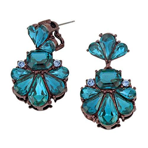 Vintage Style Statement Floral Crystal Dangle Earrings (Blue)