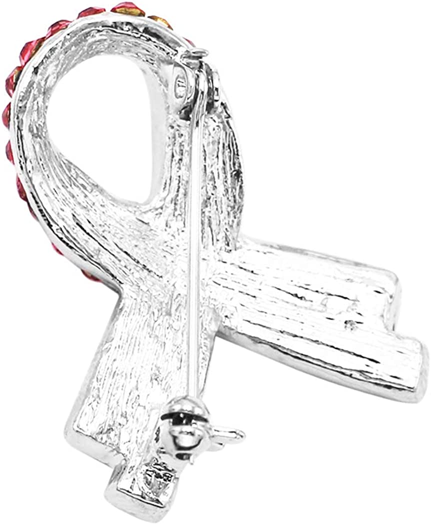 Charming Pink Ribbon Crystal Rhinestone Lapel Pin Brooch 1.5"