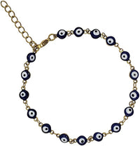 Stylish Gold Tone And Blue Glass Bead Evil Eye Protective Talisman Stainless Steel Link Chain Bracelet, 9"+1.5" Extender