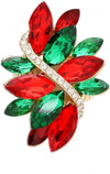 Dazzling Crystal Marquis Leaf Cluster Statement Stretch Cocktail Ring (Christmas Mix Green Red Crystal Gold Tone)