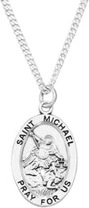 Sterling Silver Medal Pendant And Curb Chain Necklace, 24" (Saint Michael)