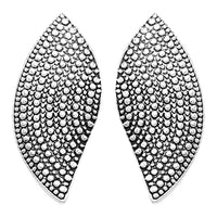Chic Burnished Metal Textured Caviar Clip On Style Earrings, 2.25" (Silver Tone)