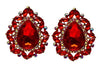 Statement Vintage Style Dramatic Teardrop Crystal Clip On Style Earrings, 1.75" (Red Crystal Gold Tone)