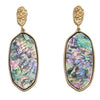 Stunning Gold Tone Nugget With Colorful Natural Abalone Shell Statement Dangle Earrings, 2.75"