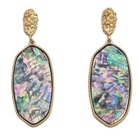 Stunning Gold Tone Nugget With Colorful Natural Abalone Shell Statement Dangle Earrings, 2.75"