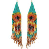 Stunning Extra Long Sunflower And Fringe Seed Bead Shoulder Duster Statement Earrings, 8"
