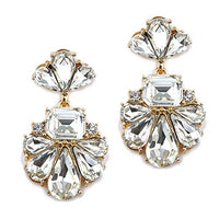 Vintage Style Statement Floral Crystal Dangle Earrings (Gold Clear)