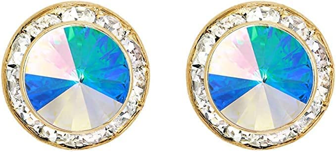 Timeless Classic Hypoallergenic Post Back Halo Earrings Made With Swarovski Crystals, 15mm-20mm (15mm, AB Crystal Gold Tone)