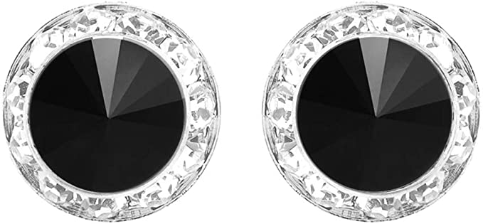 Timeless Classic Hypoallergenic Post Back Halo Earrings Made With Swarovski Crystals, 15mm-20mm (20mm, Jet Black Crystal Silver Tone)
