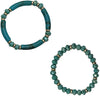 Stunning Set Of 2 Acrylic Bamboo Tube And Faceted Glass Crystal Bead Stacking Stretch Bangle Bracelets, 6.5" (Aqua Blue)