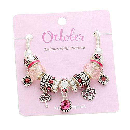 Birth Month Birthstone Glass Bead Charm Bracelet (October)