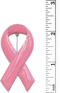 Statement Pink Ribbon Breast Cancer Awareness Enamel Lapel Pin Brooch, 2.25" (Silver Tone)