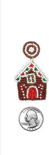 Fun And Festive Decorative Sweet Treats Holiday Celebration Seed Bead Hypoallergenic Post Back Dangle Earrings, 2.5" (Christmas Gingerbread House)