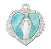 Sterling Silver Blue Enameled Heart Shape Miraculous Medal of Mary Pendant Necklace, 20" Sterling Silver Box Chain