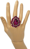 Stunning Statement Teardrop Glass Crystal Stretch Cocktail Ring (Gold Tone Fuchsia Pink Crystal )