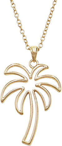 Fun Gold Tone Palm Tree Outline Pendant Necklace, 18"+3" Extender