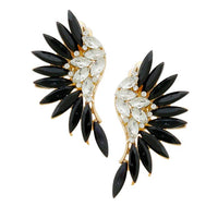 Rosemarie & Jubalee Women's Stunning Marquis Crystal Wing Dramatic Clip On Style Earrings, 2.25" (Jet Black And Clear Crystal Gold Tone)