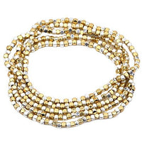 Beaded Stretch Bracelet Set of 5 Two Tone Gold and Silver Tone