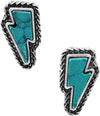 Western Style Lightning Bolt With Colorful Semi Precious Natural Howlite Stone Hypoallergenic Post Back Earrings, 0.62" (Turquoise Blue Stone)