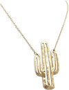 Chic Gold Tone Western Style Textured Metal Cactus Pendant Necklace, 18"+3" Extender