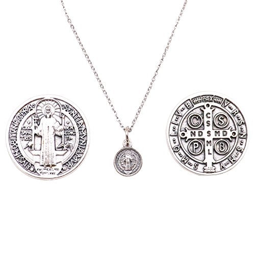 Rosemarie Collections Petite Saint Benedict Pendant Necklace and 2 Religious Pocket Tokens