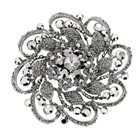 Stunning Vintage Vibes Crystal Flower And Leaf Pinwheel Statement Size Large Brooch, 4" (Black Diamond Crystal Hematite Tone)