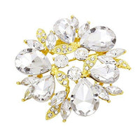 Sparkling Rhinestone Flower Statement Brooch Pin (Bright Gold and Clear)