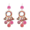 Long Pink and Lavender Pom Pom and Tassel Statement Drop Earrings