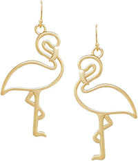 Whimsical Gold Tone Flamingo Outlined Dangle Earrings,1.87"