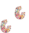 Colorful Glitter Confetti Filled Chunky Resin Hoop Hypoallergenic Post Back Earrings, 1.5"