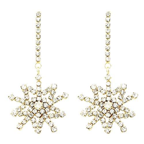 Sparkly Rhinestone Snowflake Dangle Statement Earrings (Gold Color)