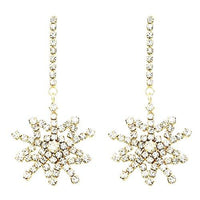 Sparkly Rhinestone Snowflake Dangle Statement Earrings (Gold Color)