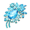 Colorful Glass Crystal Teardrop Flower Statement Brooch Pin Pendant (Aqua Blue Silver Tone)