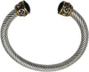 Chic Stainless Steel Twisted Cable Wire Stackable Designer Cuff With Two Tone Celtic Ends Bangle Bracelet, 6.5"