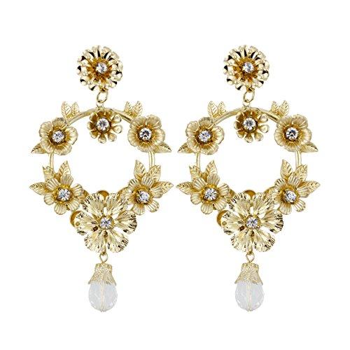 Flowers and Rhinestones Statement Delicate Dangle Earrings 2"