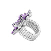 Dazzling Crystal Marquis Leaf Cluster Statement Stretch Cocktail Ring (Lavender Purple With Rose Pink Silver Tone)