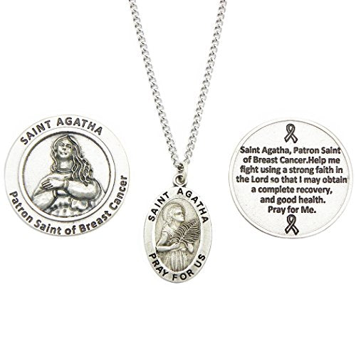 Rosemarie Collections Saint Pendant Necklace and 2 Religious Pocket Tokens (St Agatha)