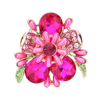 Stunning Statement Crystal Teardrop And Pave Petals With Simulated Pearl Flower Stretch Cocktail Ring, 1.75" (Fuchsia Pink Crystal Gold Tone)