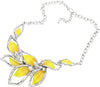 Unbeleafable Statement Yellow Resin 3D Textured Silver Tone Leaf Necklace Earrings Gift Set, 16"+2" Extender